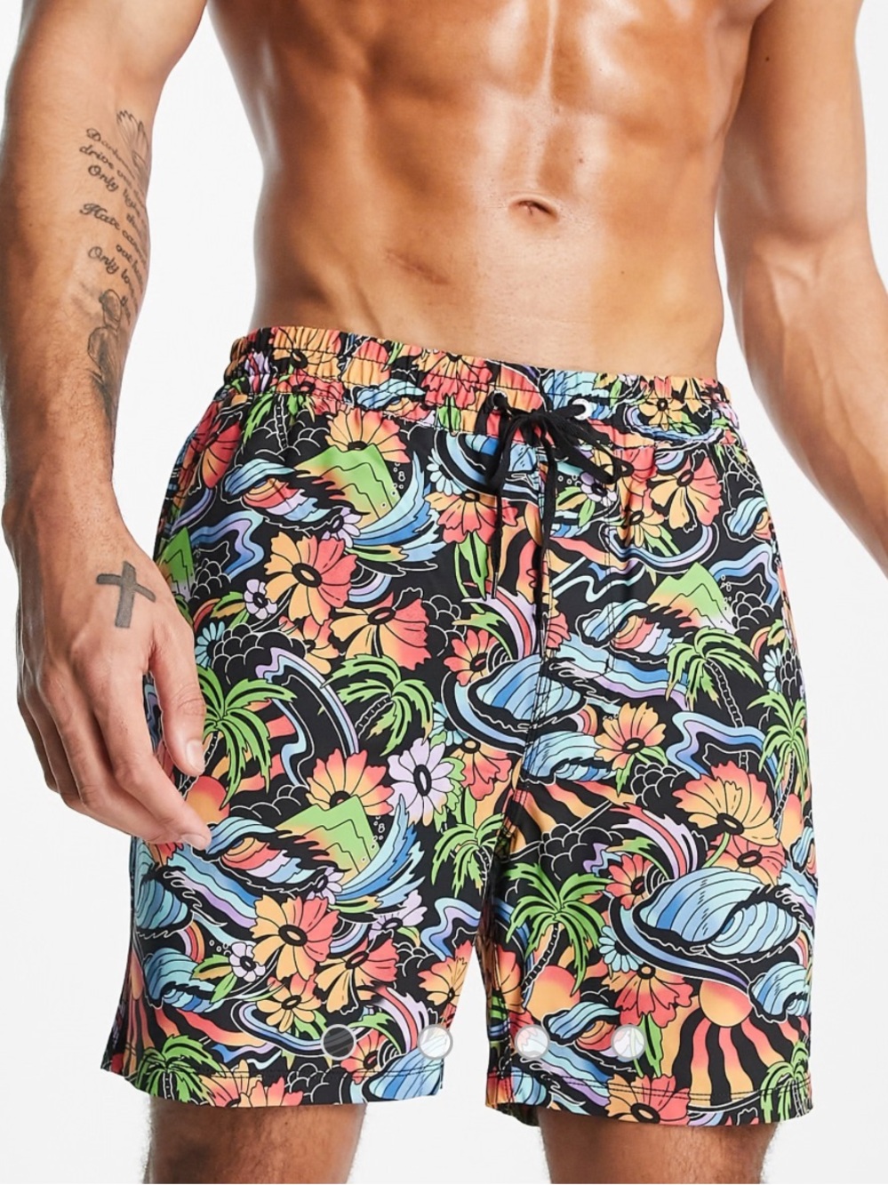 Hurley Black Floral Wave Print Swim Trunks with Multicolor Accents XL pool beach